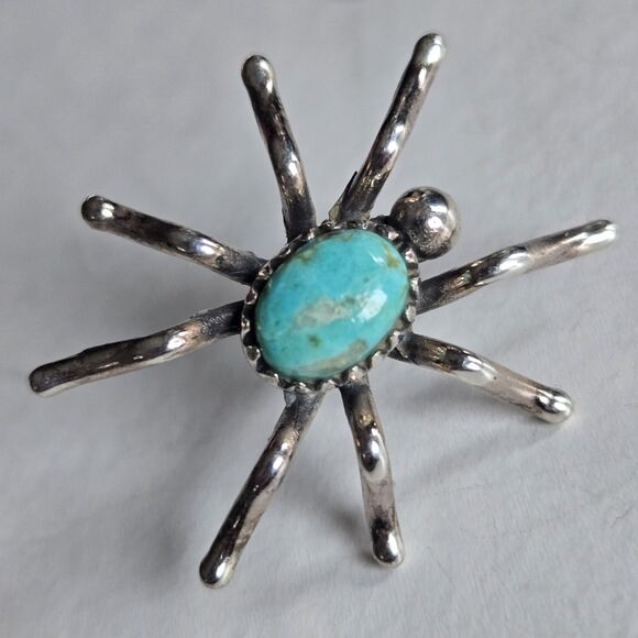 Genuine Turquoise Sterling Silver Spider Stud Earrings Pierced Boho Southwestern - Picture 5 of 11